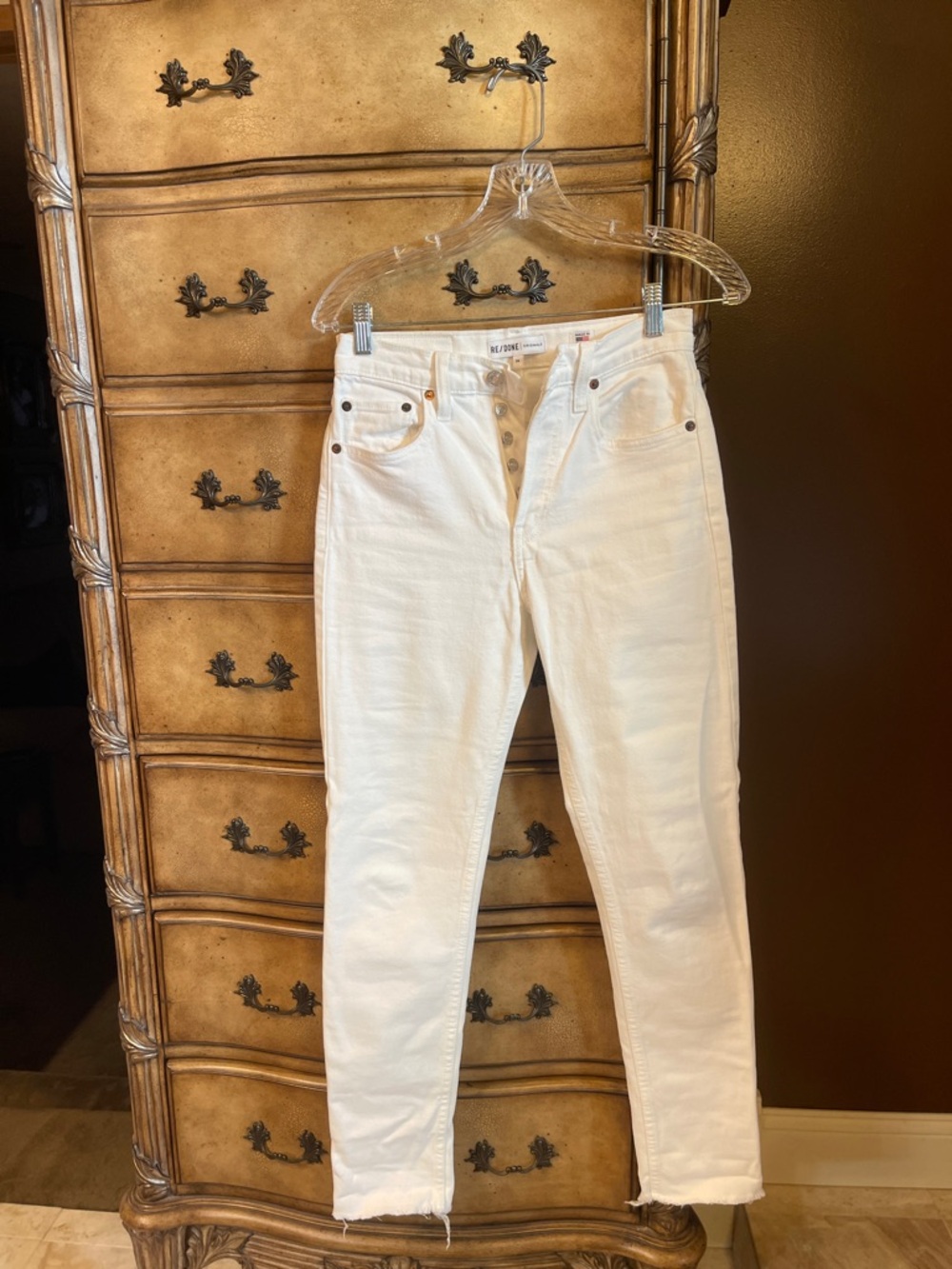 Re/Done White High-Rise Button-Fly Jeans